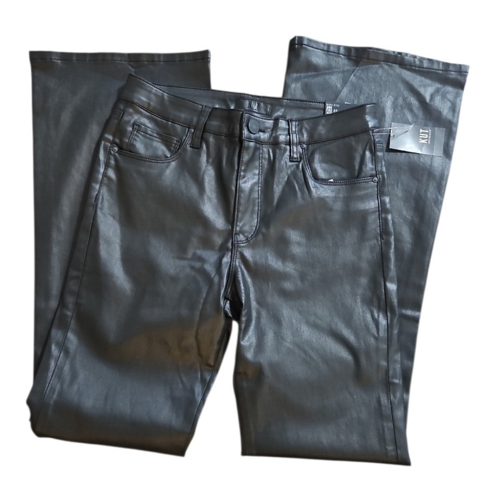 KUT from the Kloth Ana High Rise Fab Ab Coated Flare Pants Black 6 - Picture 8 of 12